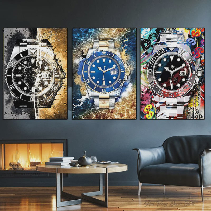 Luxe Horloge Canvas Schilderij - Pop Art Graffiti Muurdecoratie