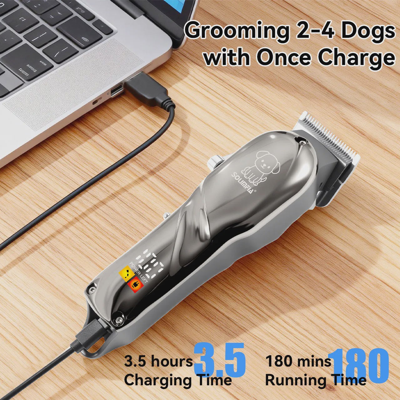 Solimpia Professionele Hond & Kat Trimmer - Krachtige 6500RPM Motor, USB Oplaadbaar, 180 Min Gebruikstijd, Stille Werking