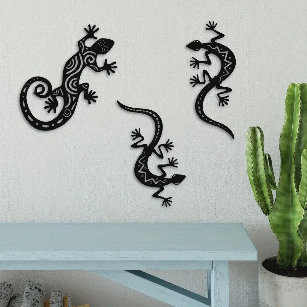Metalen Gekko Wanddecoratie - Stijlvolle Hagedis Muurkunst voor Woonkamer & Slaapkamer