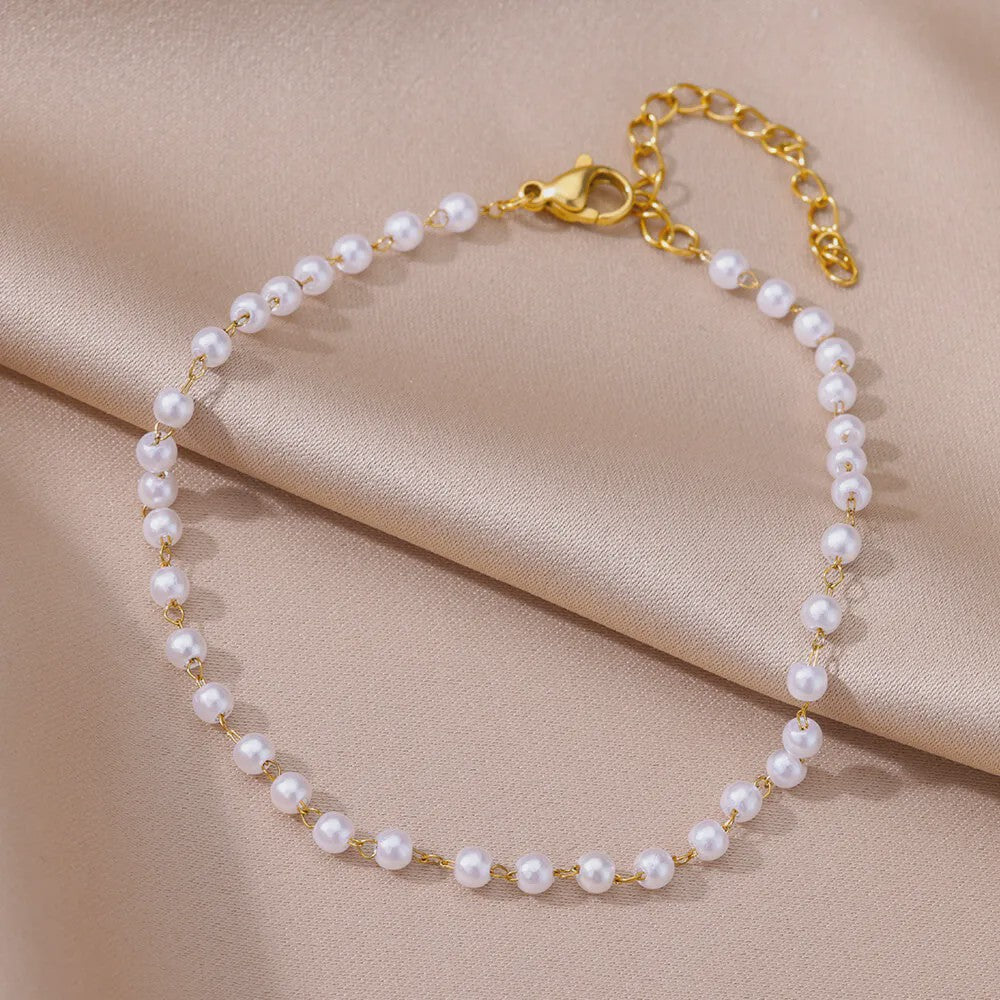 Gouden Anklet met Kralen en Bedels - Roestvrij Staal - Zomerse Strandjuwelen