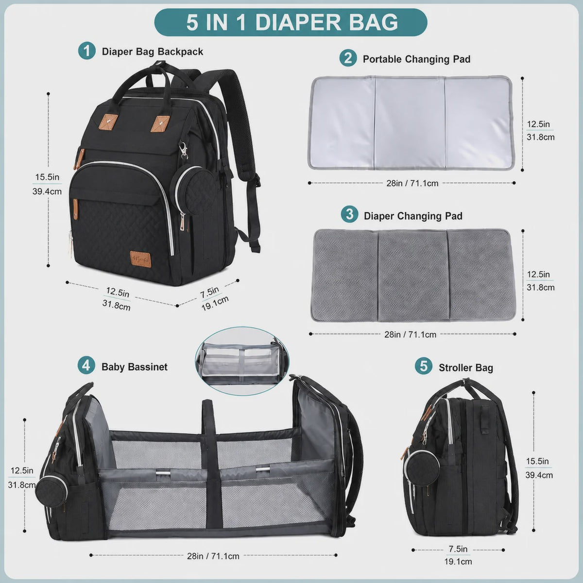Multifunctionele Luiertas Rugzak met Babybedje, USB-poort en Aankleedkussen - Waterdicht