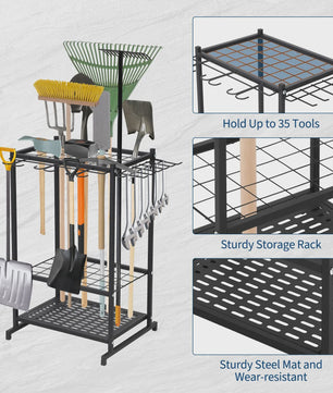 Gereedschap Organizer Tuin - 3 Laags Opbergrek met Mand voor Garage & Tuin