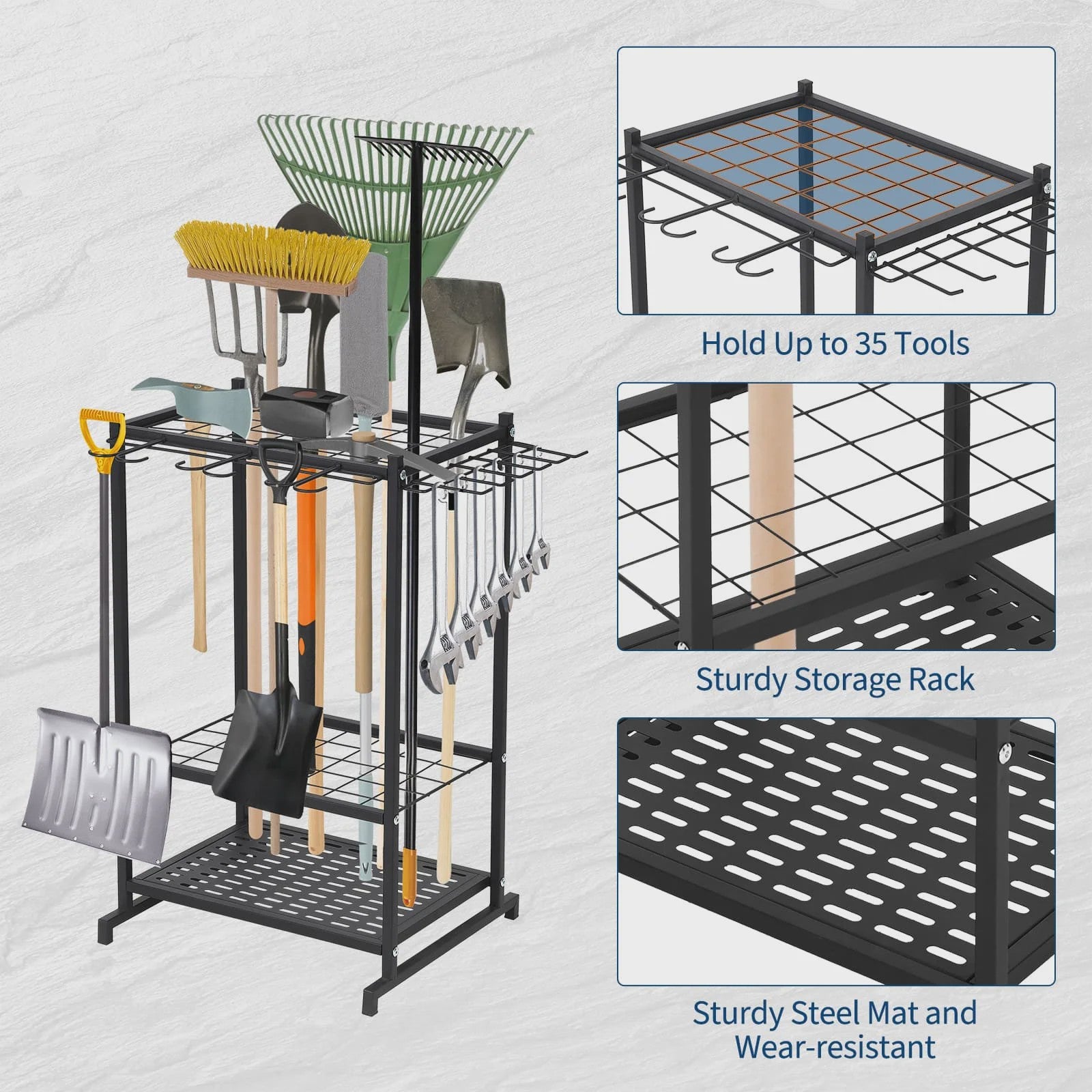 Gereedschap Organizer Tuin - 3 Laags Opbergrek met Mand voor Garage & Tuin