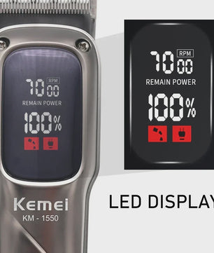 Kemei KM-1550 Professionele Baardtrimmer & Haarklipper voor Mannen - Draadloos, LED Display, USB