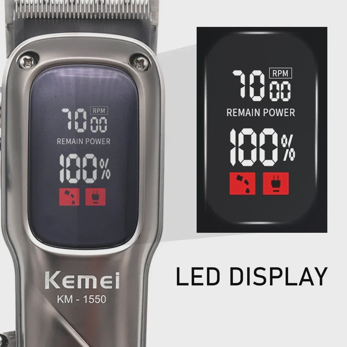 Kemei KM-1550 Professionele Baardtrimmer & Haarklipper voor Mannen - Draadloos, LED Display, USB