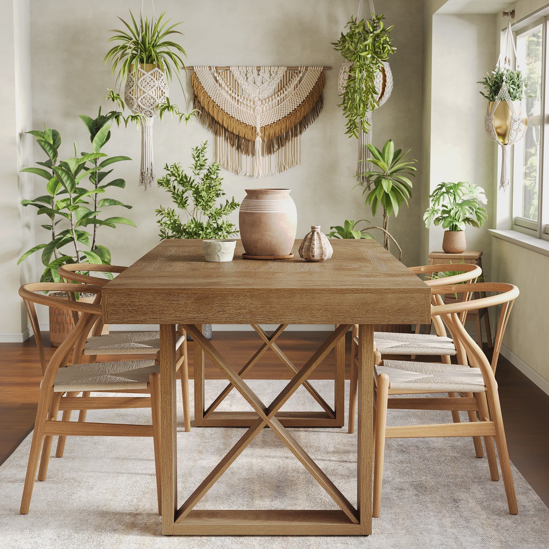 Eettafel 63 Inch Farmhouse Stijl - Bruin Hout - Geschikt voor 4-6 Personen