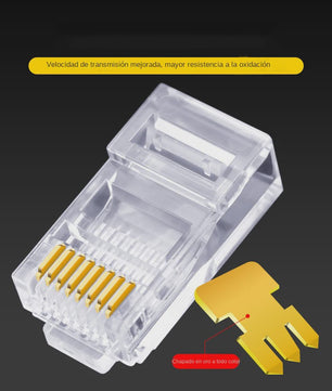 100x RJ45 Connectoren CAT6/CAT5e - Doorvoer Crystal Plug, Goudkleurig, 8P8C Ethernet Modular Plug