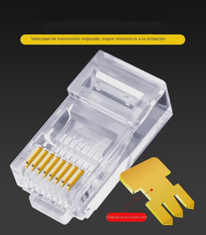 100x RJ45 Connectoren CAT6/CAT5e - Doorvoer Crystal Plug, Goudkleurig, 8P8C Ethernet Modular Plug