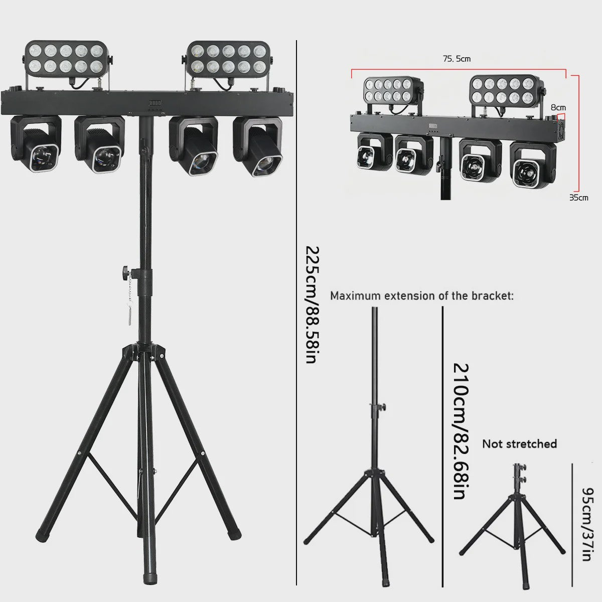 4-in-1 LED DJ Licht Effect Bar: Beam, Wash, Strobe & Ring met Afstandsbediening
