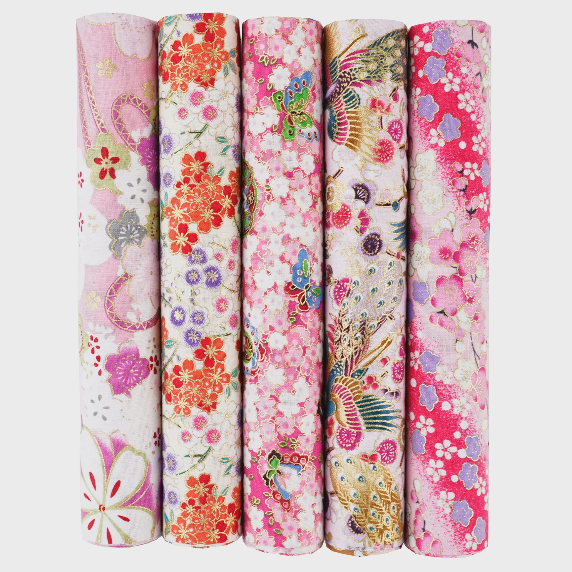 5x Japanse Katoen Stofjes Bundel - 25x25cm of 50x50cm - Patchwork & Quilt