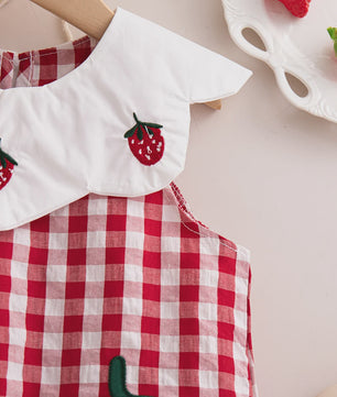 Zomerjurk Baby Meisje Rood Wit Geruit met Aardbeien - Casual en Schattig