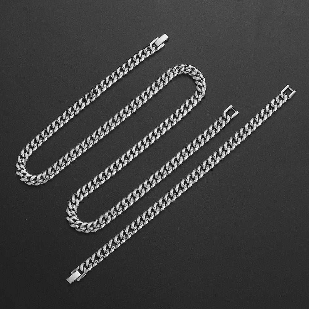 Set: 8MM Roestvrij Staal Vergrendelde Cubaanse Ketting & Armband voor Heren