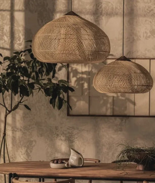 Handgemaakte Rotan Hanglamp Beige - Vintage Woven Wicker - E27 Fitting - Sfeervolle Verlichting