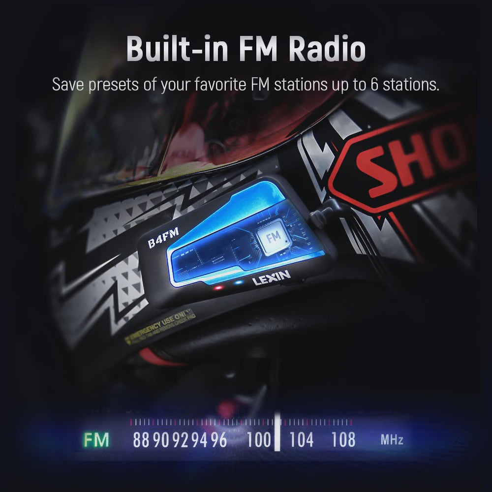 Lexin B4FM-X Bluetooth Motor Intercom Headset voor 10 Rijders met Muziek Delen