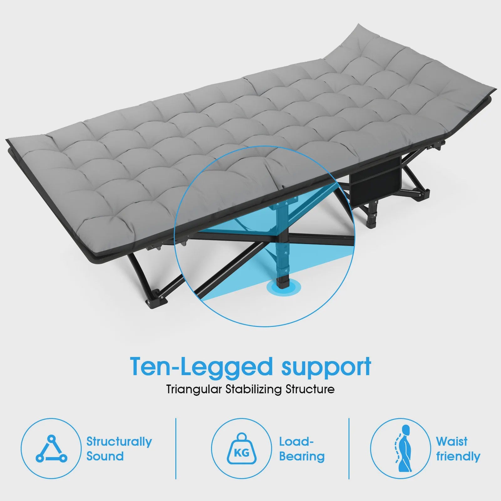 Opvouwbaar Campingbed - Draagbaar en Robuust Kampeerbed voor Volwassenen - 200kg Draagvermogen