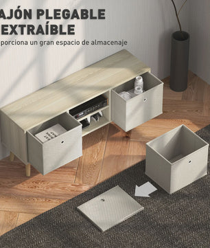 Stijlvolle TV Meubel met 2 Lades en Open Vakken - 110cm Breed - Houtkleurig & Bruin - Tot 50 Inch TV