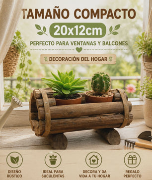 Rustieke Houten Plantenbak voor Succulenten & Cactussen - Handgemaakt Log Decor 20x12cm