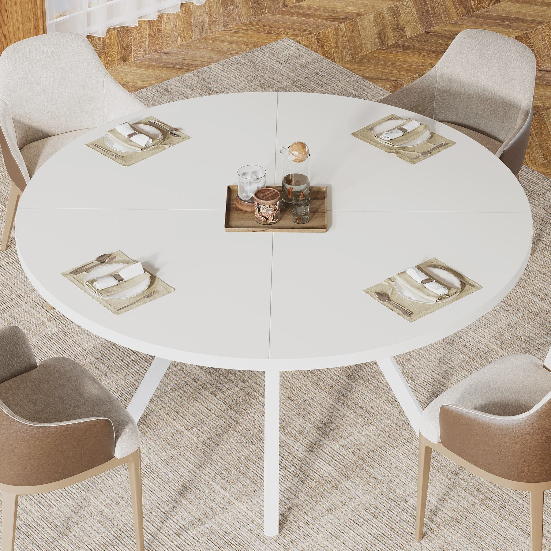 Ronde Eettafel 120cm met Opslag - Hout & Metaal - Geschikt voor 4-6 Personen
