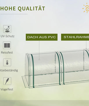 Outsunny Tunnelkas met Stalen Frame, PVC Folie en Roll-up Deuren - 395x100x80 cm