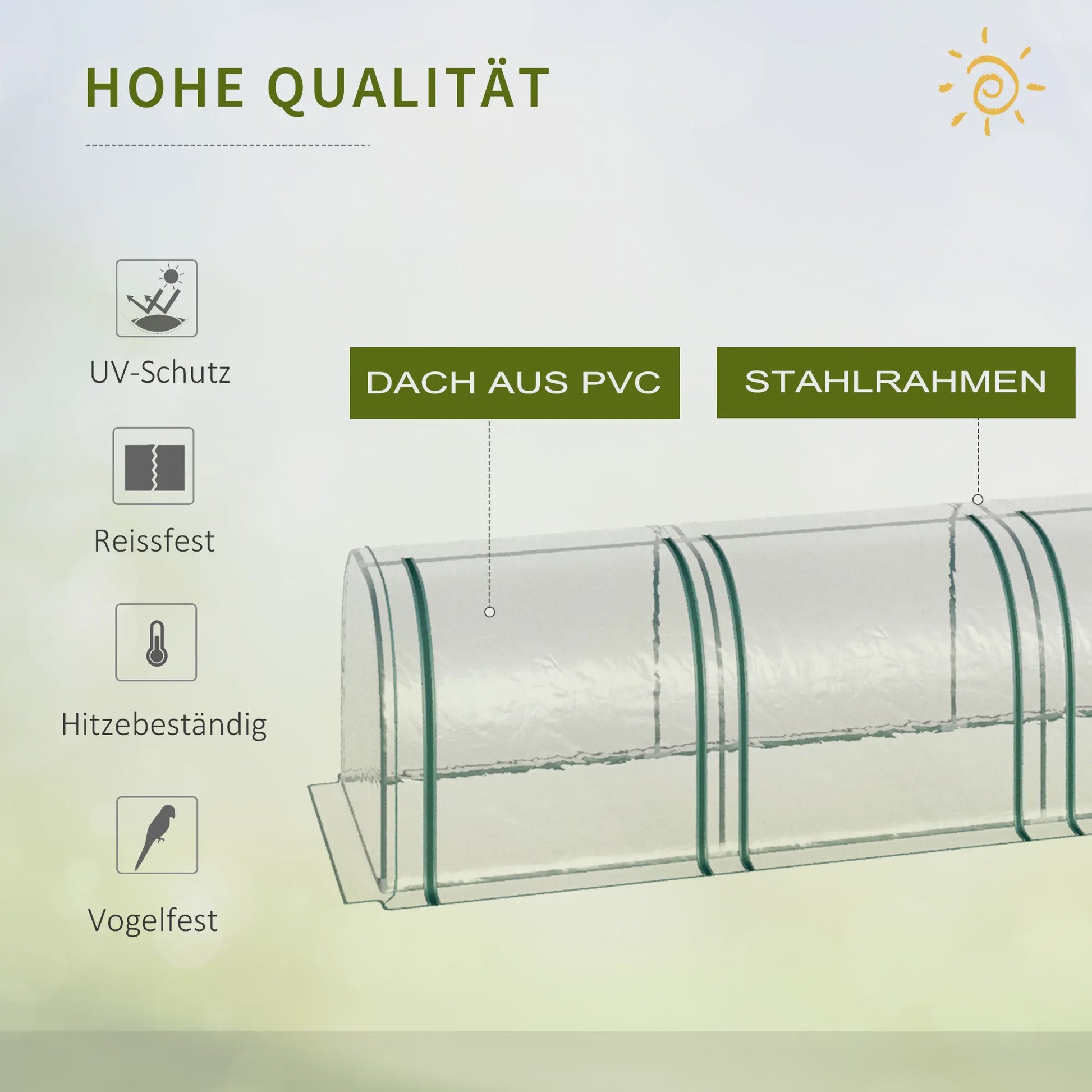 Outsunny Tunnelkas met Stalen Frame, PVC Folie en Roll-up Deuren - 395x100x80 cm