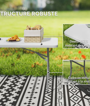 Outsunny HDPE Klaptafel - Robuuste Campingtafel Buiten met Handvat & Antislip Voetjes - 180x74x74 cm