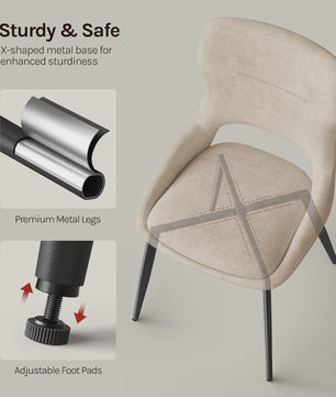 Set van 6 Luxe Eetkamerstoelen - Chenille Bekleding, Holle Rug & Metalen Poten