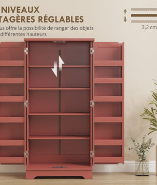 HOMCOM Keuken Dressoir Kast met 5 Niveaus, Deuren en Verstelbare Planken - 60x40x120 cm - Rode Houtnerf