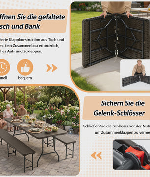Opvouwbare Picknicktafel Set met 2 Banken - 180cm HDPE, UV-bestendig, Bruin