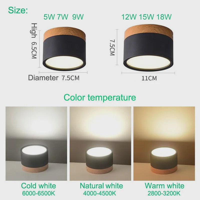 Nordic Hout LED Plafondspot - Dimbare Modern Design Verlichting