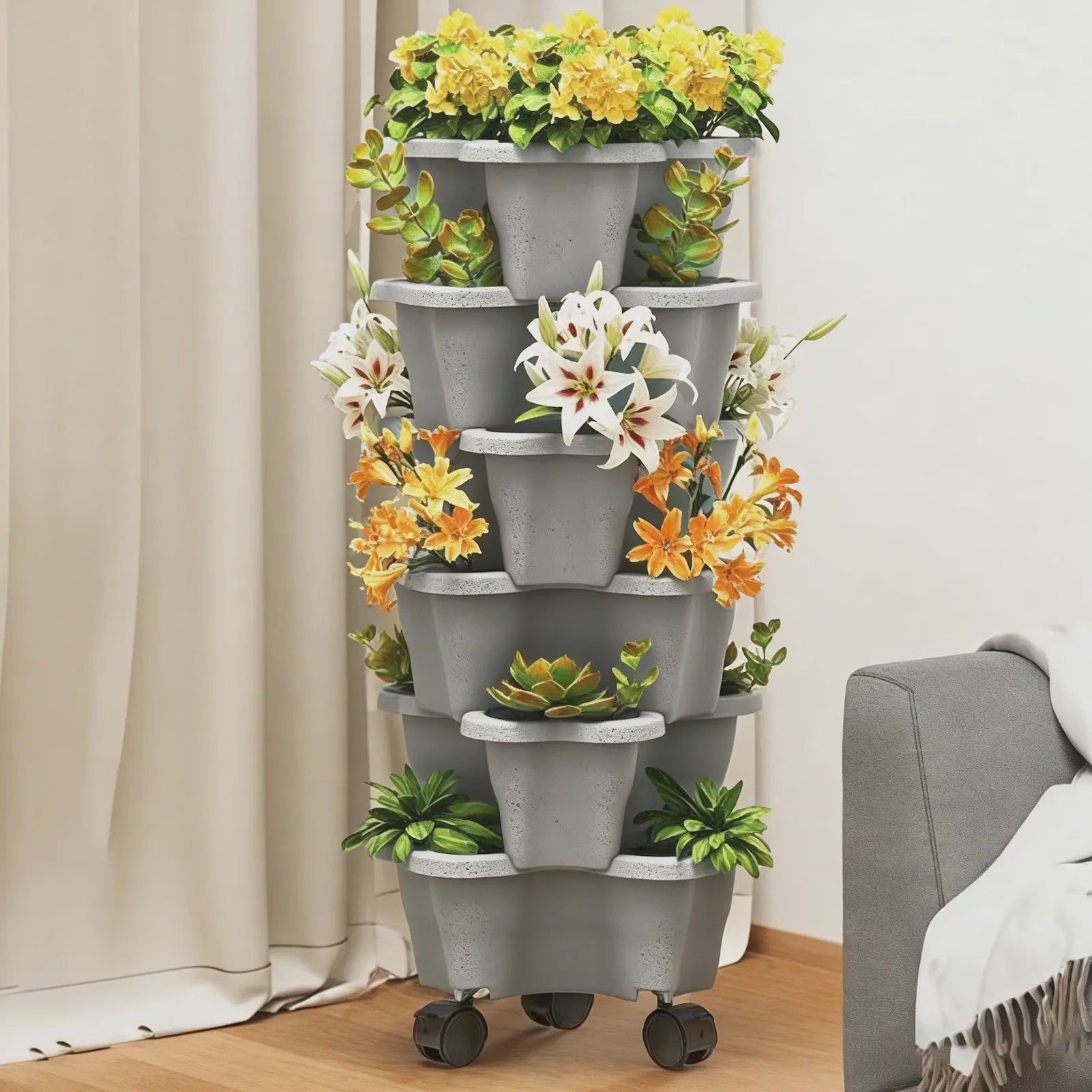 Stapelbare Verticale Bloementoren met Wieltjes - 5 Lagen Aardbeienplanter