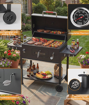 Devoko Professionele Koolbarbecue Trolley met Thermometer en Zijpanelen