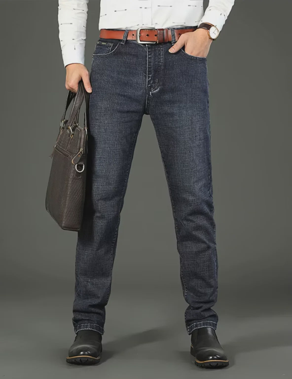 Herens Jeans Rechte Pasvorm Stretch - Zakelijk & Casual Blauw/Zwart Denim Werkbroek