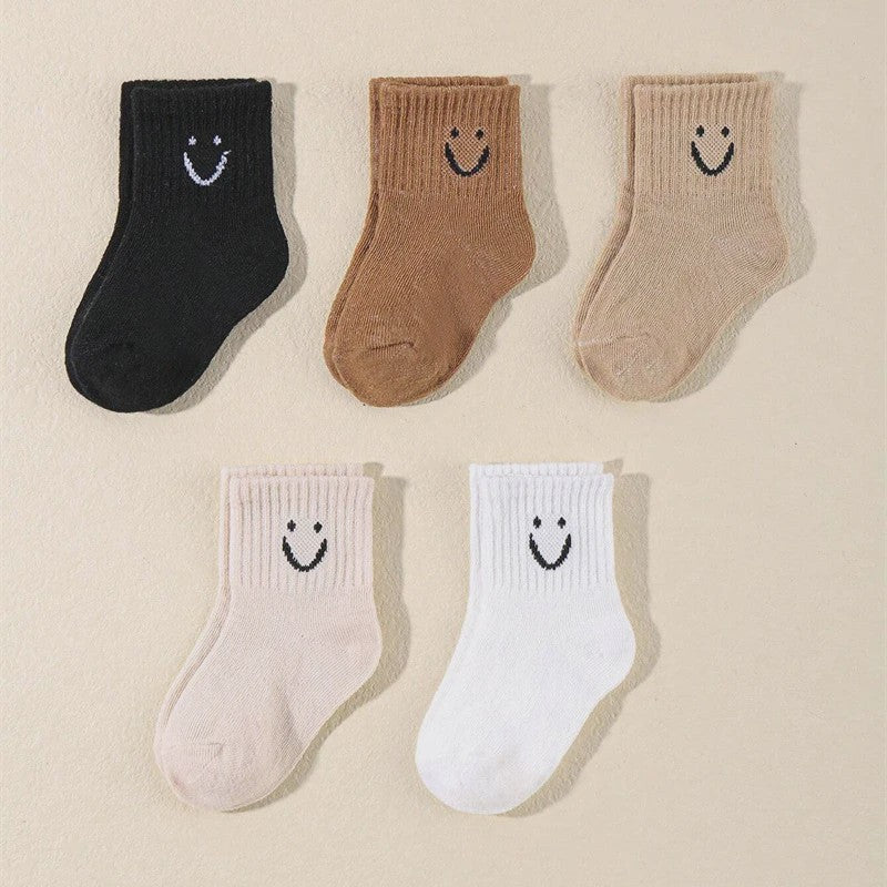 10 Paar Kinder Sokken met Vrolijke Smiley Print - Mid-Calf, Jongens & Meisjes