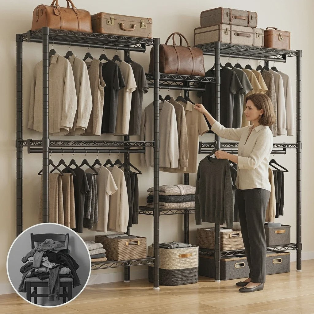 Zwaar Metalen Kledingrek Staand - Modulaire Kast Organizer 3x3 Matrix - Draagbare Garderobe