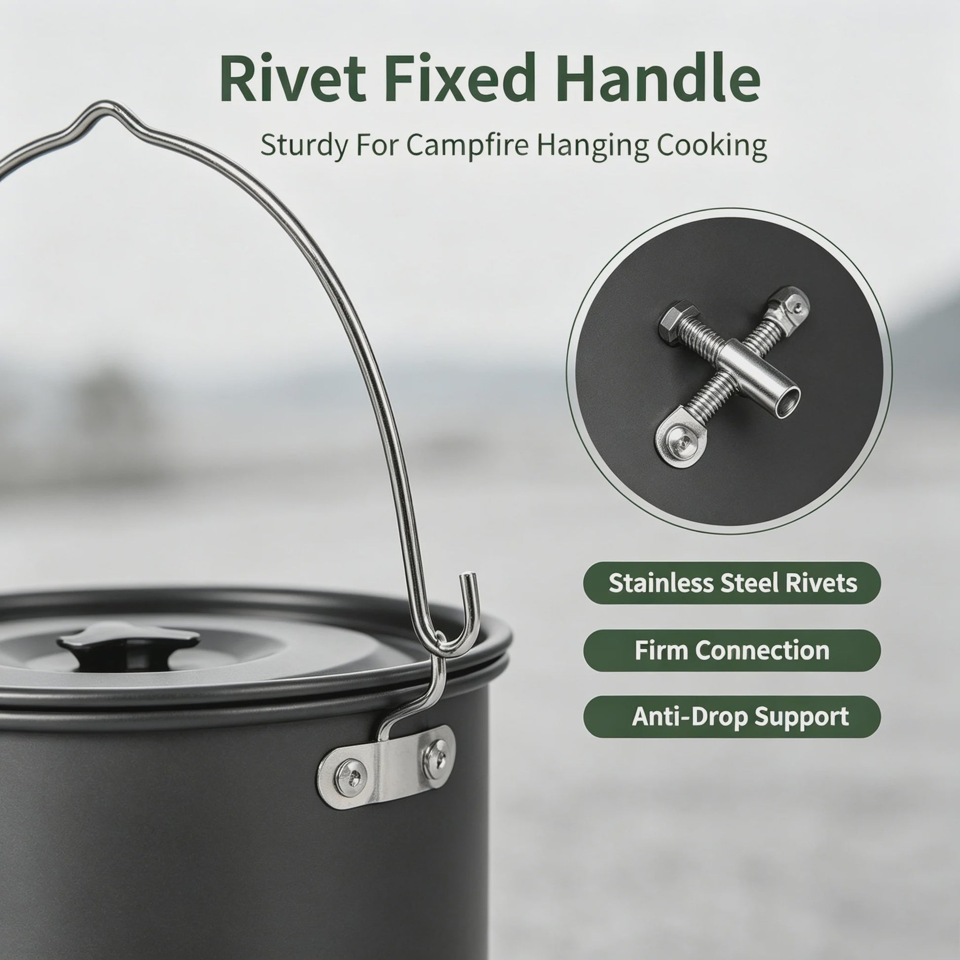 Kampeerpan Hangend 3L Aluminium Outdoor Kookpan Draagbaar voor Kampvuur, BBQ, Reizen