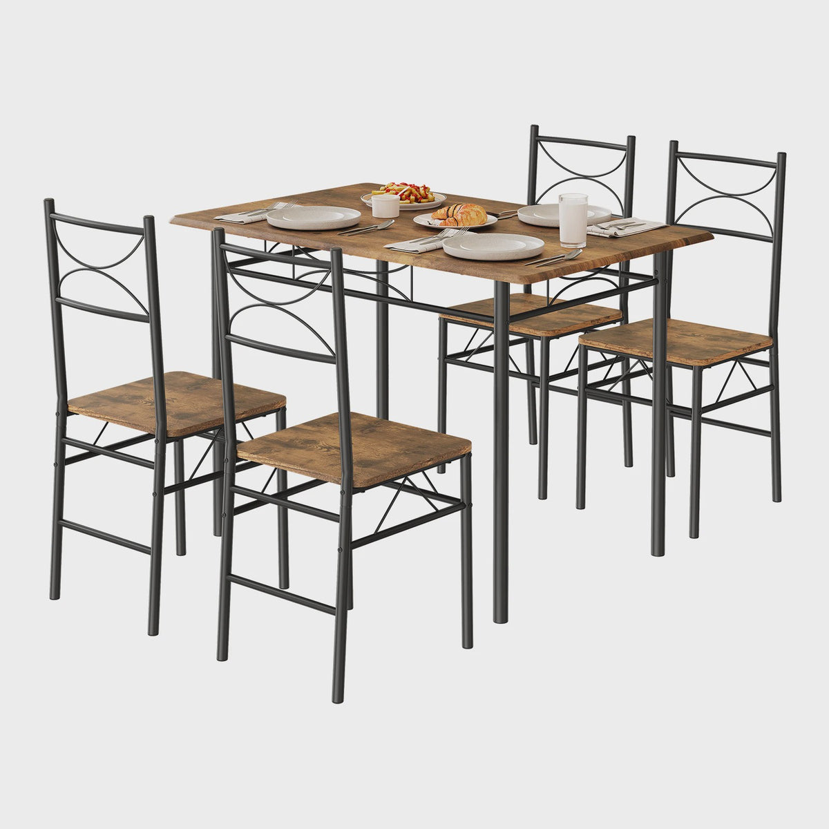 Eetkamer Set: Tafel met 4 Stoelen - Metaal Frame - Compact & Stijlvol