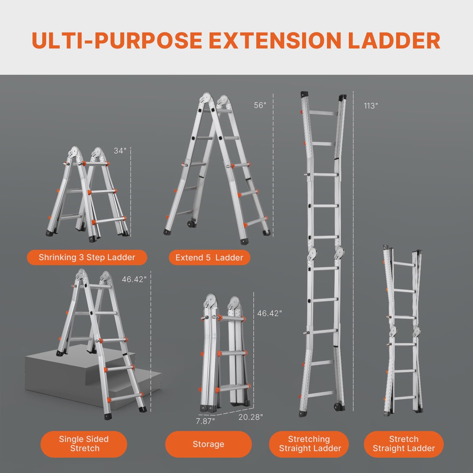 SucceBuy Telescopische Ladder A-Frame Compact Aluminium Multifunctioneel Draagbaar