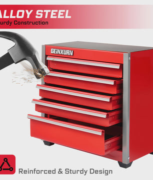 Geinxurn Mini Gereedschapskist - Compacte 3/5 Lades, Stapelbaar Staal, Rood