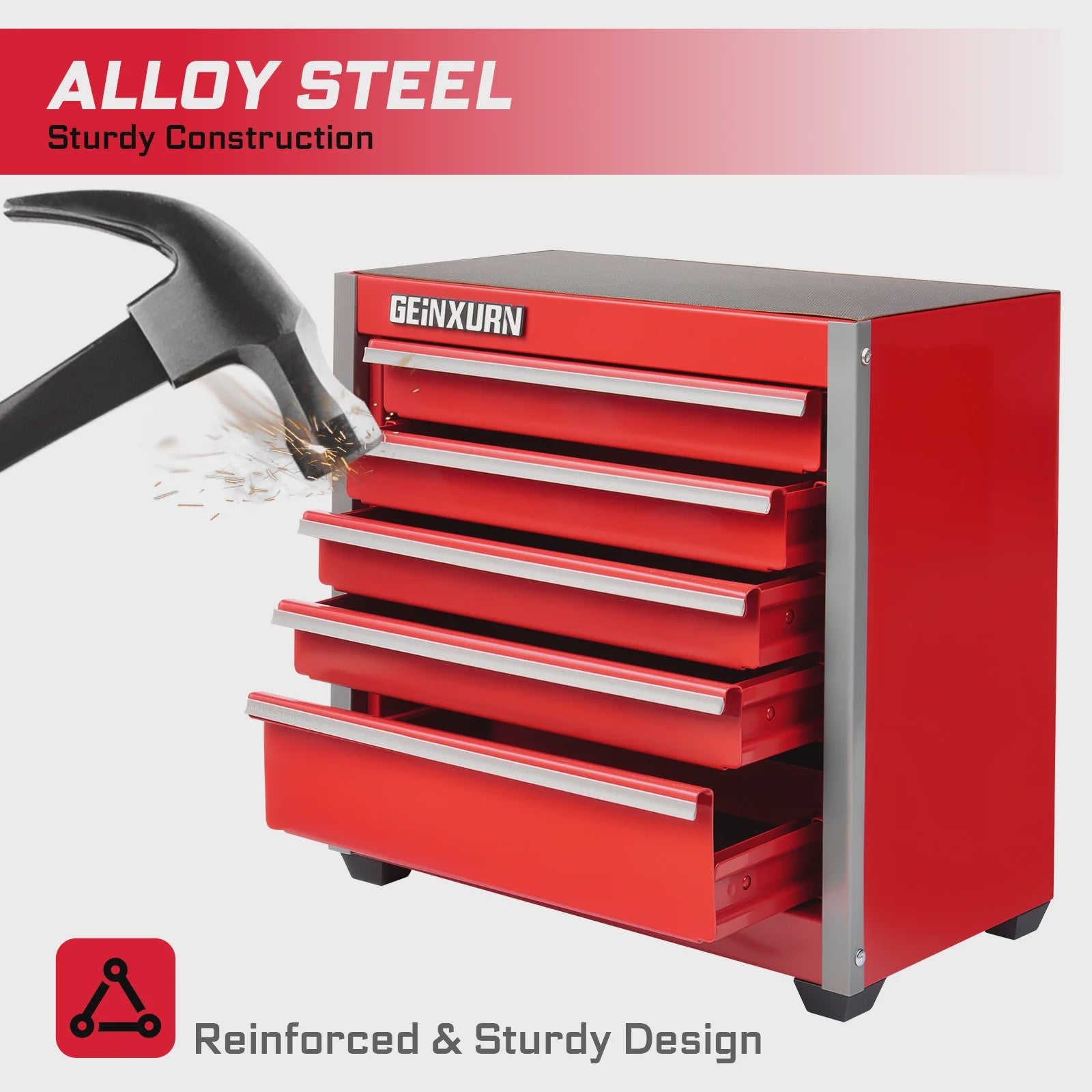 Geinxurn Mini Gereedschapskist - Compacte 3/5 Lades, Stapelbaar Staal, Rood