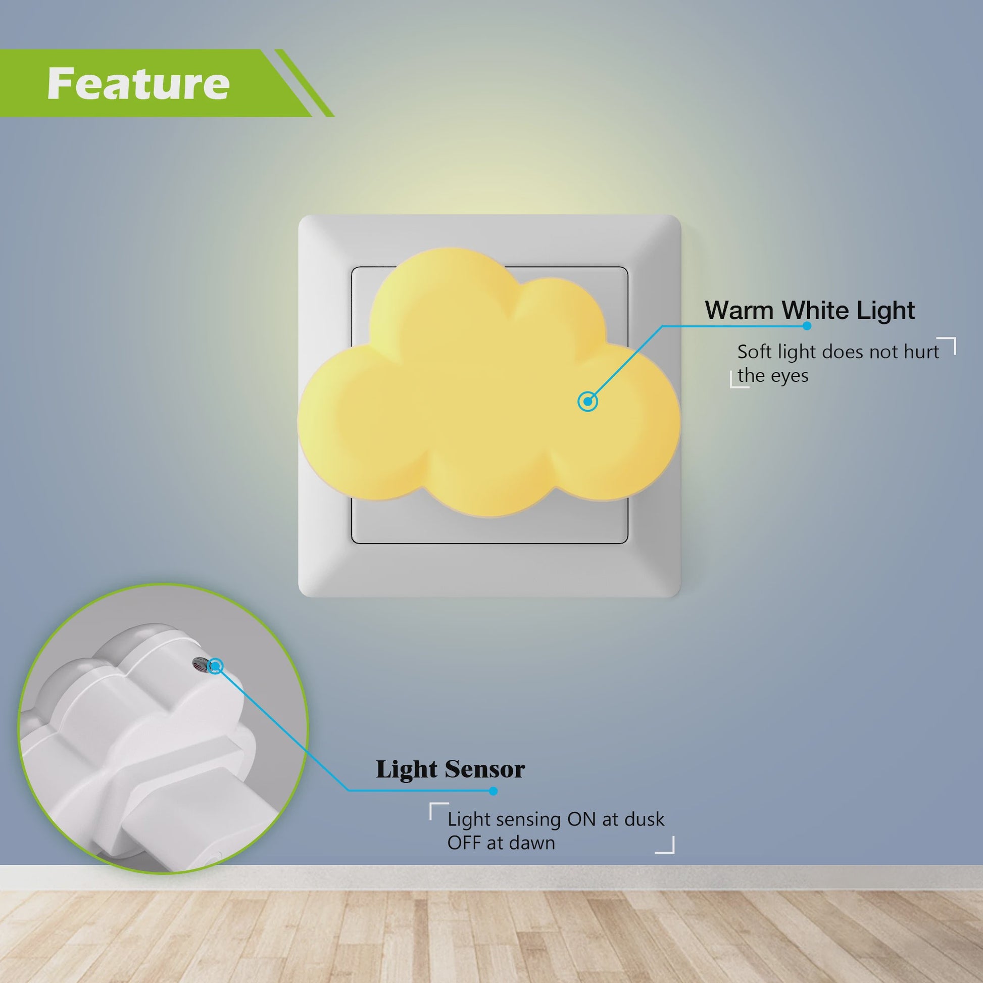 Wolk Nachtlampje met LED en Sensor - Automatisch Aan/Uit voor Kinderkamer, Trap & Gang