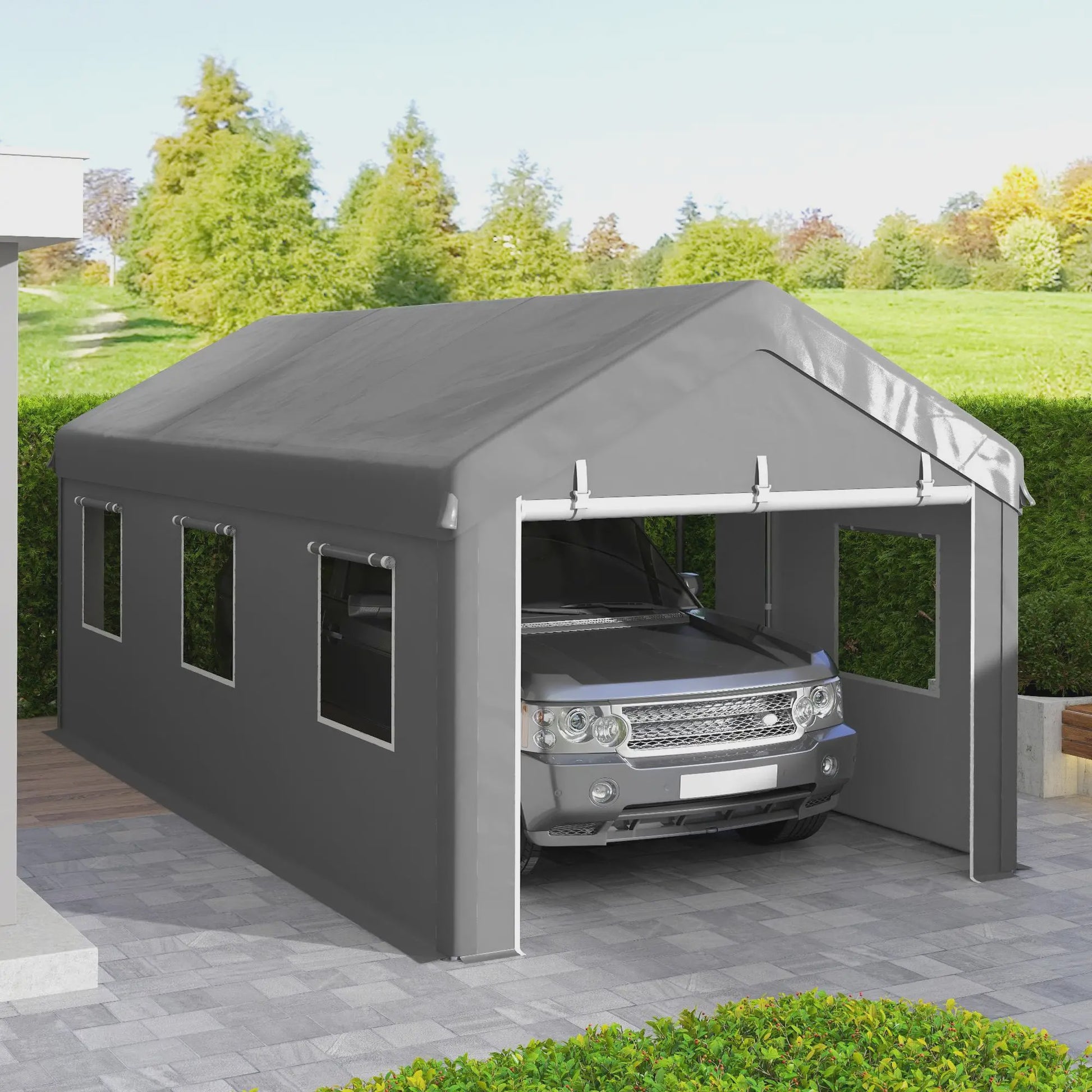 VEVOR Garagetent 6x3m - Stevig Stalen Frame, PE Zeil 160g/m², 2 Deuren & 6 Ramen