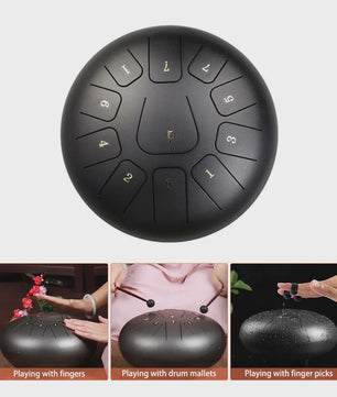 10 Inch Steel Tongue Drum met 11 Tonen - Inclusief Mallet, Vingerbeschermers en Draagtas