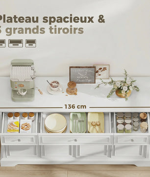 HOMCOM Buffetkast Woonkamer - Wit, 3 Lades, 4 Deuren met Soft-close en Verstelbare Planken