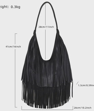 Luxe Dames Schoudertas met Lange Franjes - Zacht PU Leer, Casual Hobo Tote