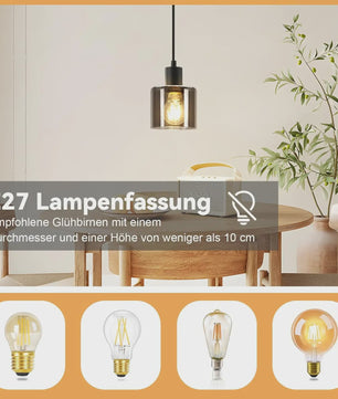 Vintage Glazen Hanglamp Zwart - Retro Industriële Stijl E27 Fitting