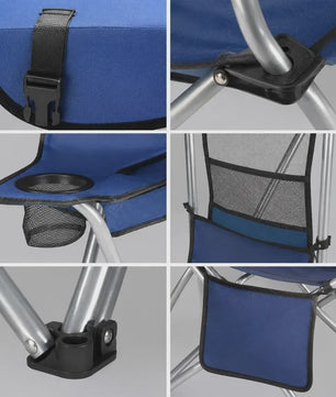 Comfortabele Campingstoel met Zonnedak, Bekerhouders en Opbergvak - Blauw
