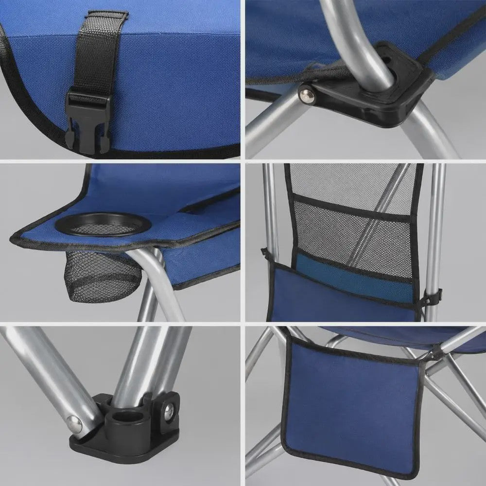 Comfortabele Campingstoel met Zonnedak, Bekerhouders en Opbergvak - Blauw