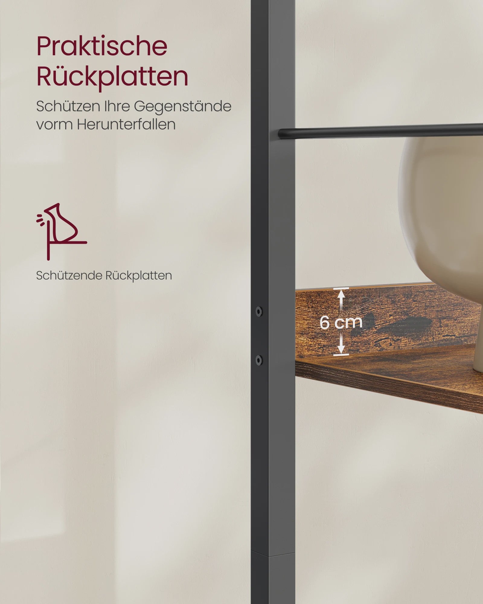 VASAGLE Hoge Boekenkast met 6 Planken - Stijlvolle Opbergkast met Metalen Frame