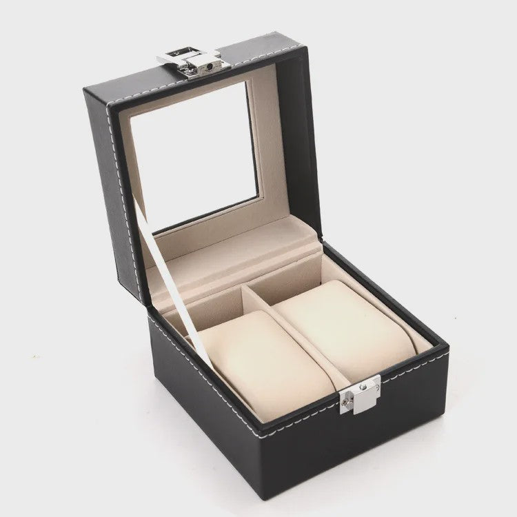 Luxe PU Leder Horlogedoos met Glazen Deksel - 6 Vakken