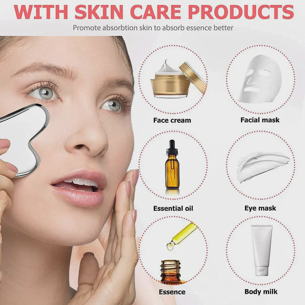 Gezichtsroller & Gua Sha Set: Luxe Roestvrij Staal & IJsroller voor Huidverzorging